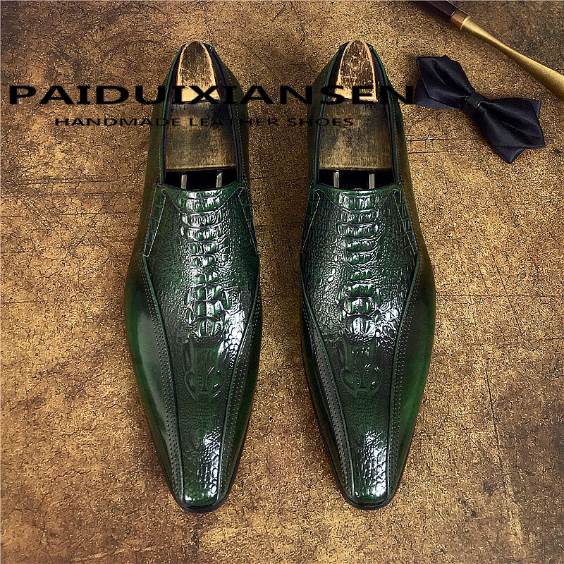 SAOLA Scarpe uomo a punta inglesi vera pelle eleganti formali casual stampa coccodrillo