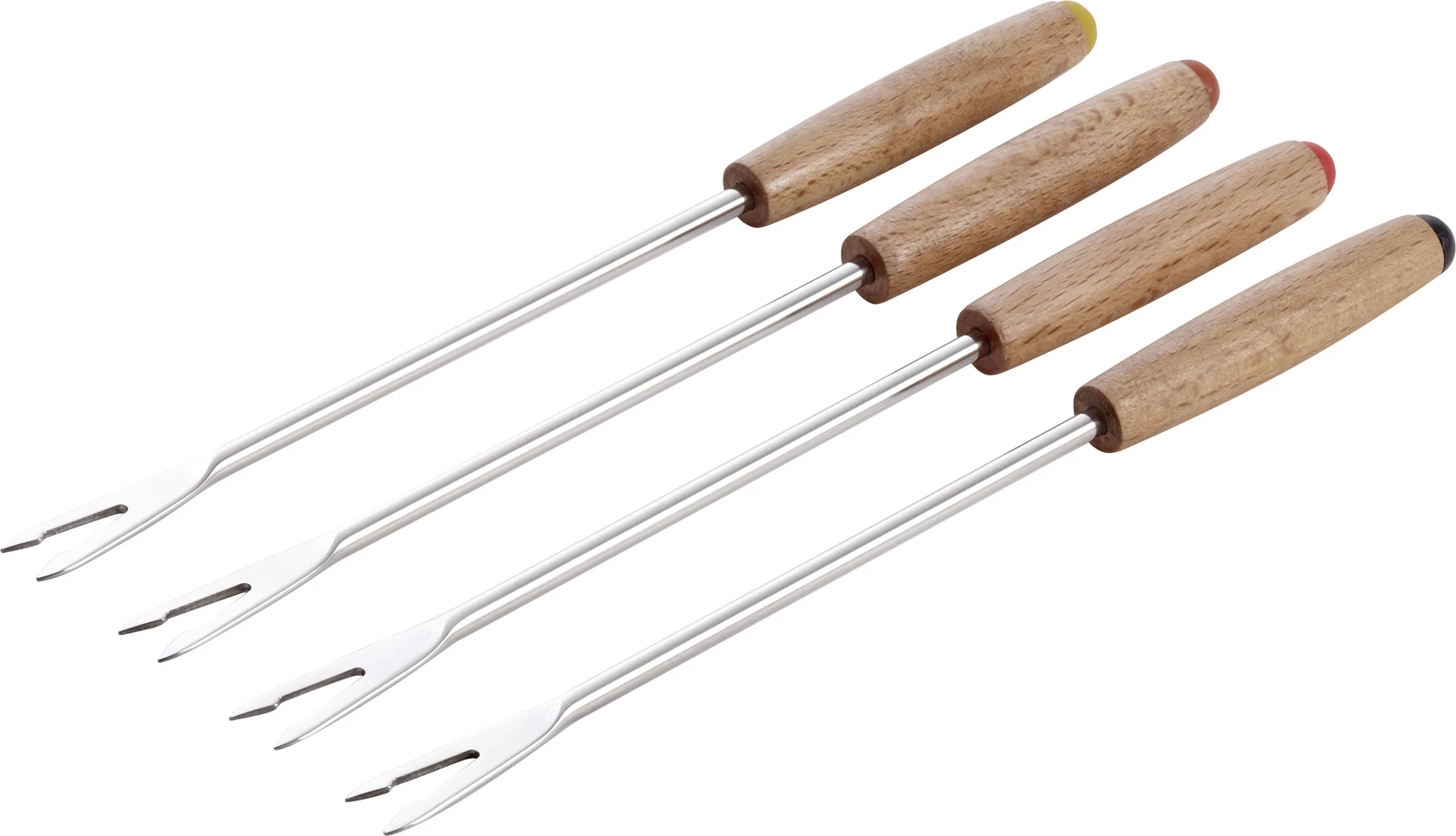 Staub Staub Fondue Fork Set, 4-Piece Silver Stainless Steel with Wooden Handles