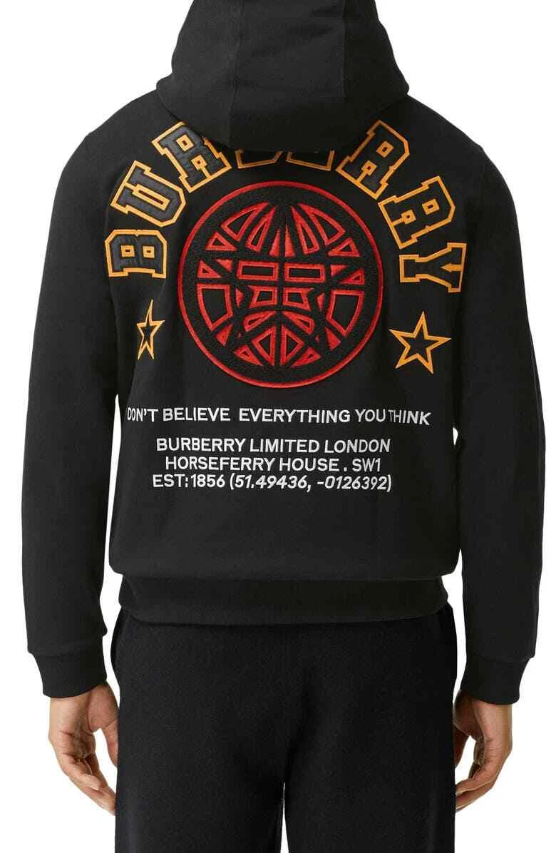 NWT BURBERRY Carson Varsity Appliqué Cotton Felpa con cappuccio da uomo Small S $ 780