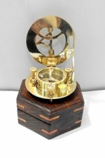 Antique vintage brass compass 3" nautical sundial with wooden box decor gift