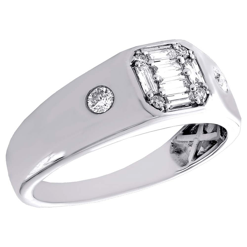 0.37 Ct DEW Baguette Moissanite 14K White Gold Plated Band Anniversary Mens Ring