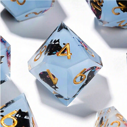 Set dadi poli in resina - gatto fiore - D&D RPG 7 dadi Dungeons & Dragons - Foto 5 di 7
