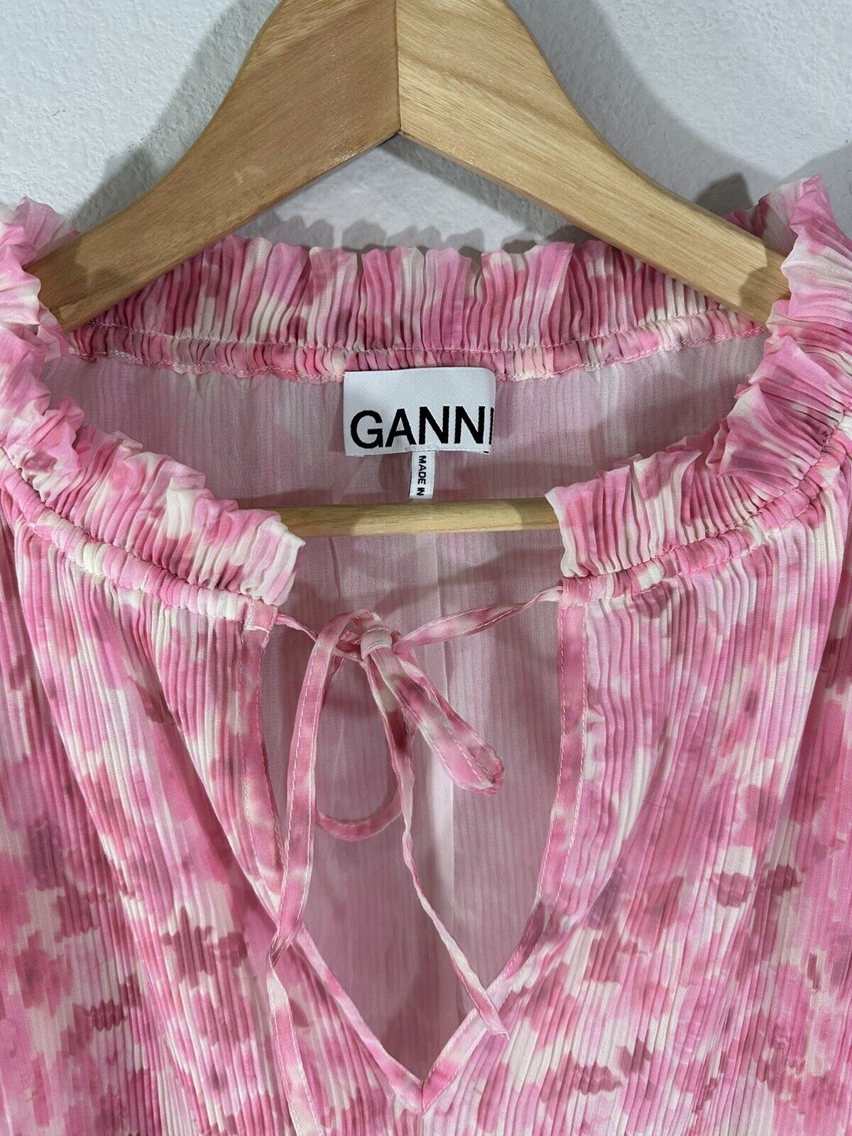 Ganni Pleated Georgette Blouse Sweet Lilac Size 3… - image 3