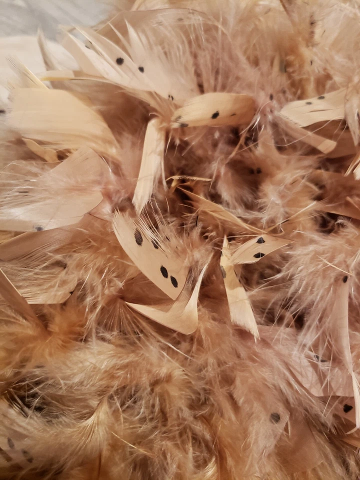 NUEVO TRAJE DISFRAZ HALLOWEEN PLUMA POLLO PUNTO BEIGE HECHO A MANO 3 PIEZAS NIÑO, SOMBRERO, MEDIAS Foto 3 de 4