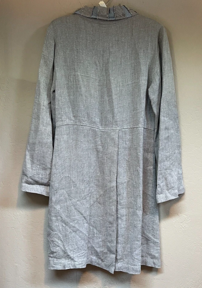 Ohm Womens Artisan Long Jacket Cardigan Small Shawl Collar Hemp Yak Down Gray - Image 2 of 4