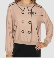 $500 Boutique Moschino Women's Beige Jewel Neck Long Sleeve Blouse Top Size 8