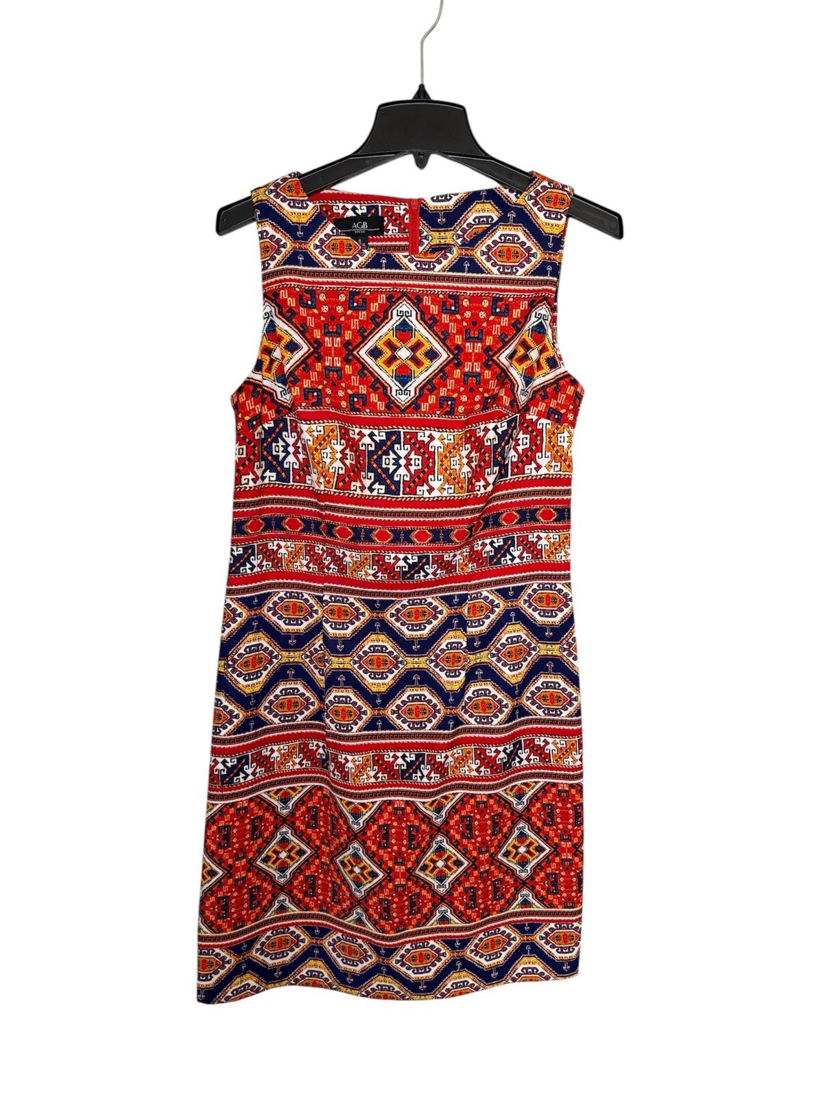 AGB Red and Blue Geometric Midi Dress | Size 8