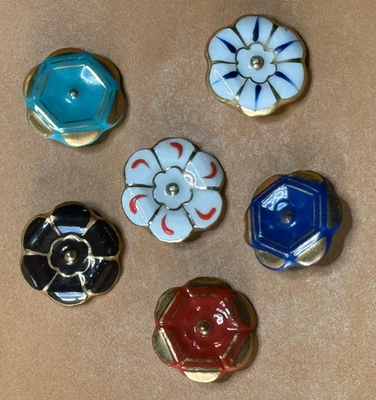 6 BOUTONS COLLECTION MODE - porcelaine - dorure - FLEURS - Photo 1/4