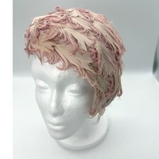 Vintage Blush Pink Champagne Fascinator Feather Flapper Cap Hat Curled Glam