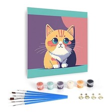 DIY Oil Paint by Numbers for Beginner Framed Colourful Canvas Acrylic Cute Cat