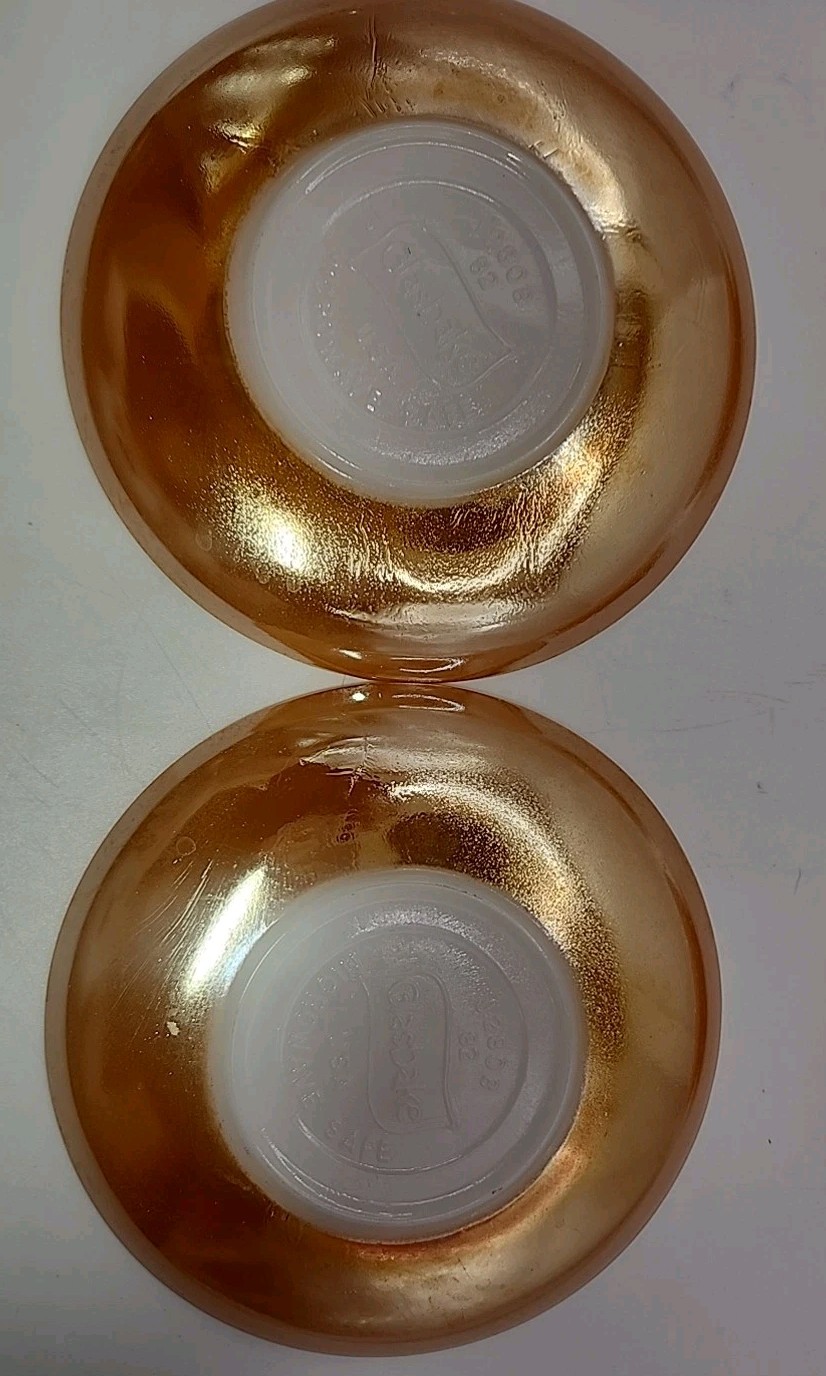 Vintage 4 Glasbake By Jeanette Glass Marigold Lustreware Plates 1960s-1970s