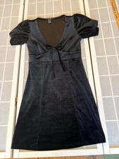 Y2K Victorian Whimsigoth Crushed Velvet Black Tight MINI Dress Sexy Steampunk M