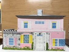 Vintage Antique 1960  s Metal Tin Litho Marx Doll House Two Story Colonial Rust