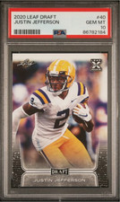 Graded 2020 Leaf Draft Justin Jefferson #40 Rookie RC Football Card PSA 10 Mint. rookie card picture