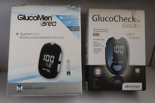 2 X Blutzuckermessgeräte GlucoMen areo GlucoCheck Gold system zur Blutzucker