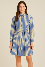 Eliza J Shirt Dress Womens 2 Blue Striped Belted Tiered Old Money Nautical Prep
