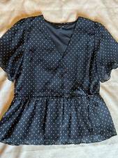 Madewell Black White Polka Dot Chiffon Wrap V-Neck Tie Ruffle Blouse L