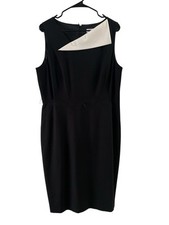 Calvin Klein Classy Black And White Midi Knew Length Buisness Dress Size 14
