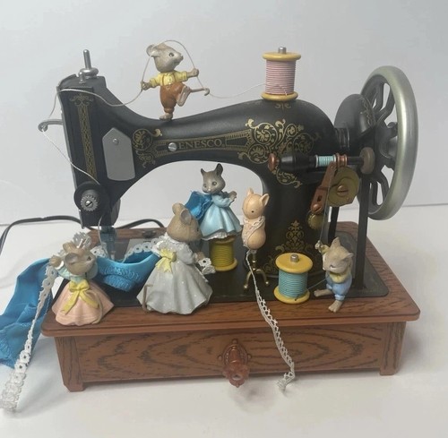 Enesco 1989 Music Box Sew Petite My Favorite Things Mice Sewing Machine W Box