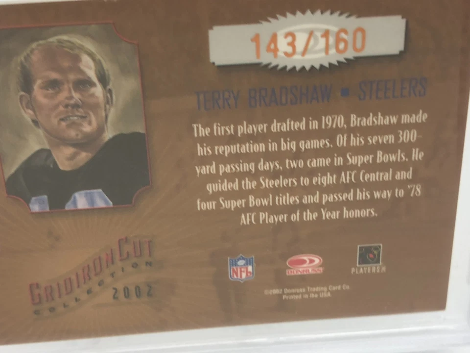 Tarjeta Terry Bradshaw Auto 2002 Gridiron Kings SP/160 STEELERS BECKETT AUTÉNTICA Foto 4 de 4