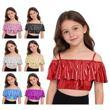Kids Girls Costume Performance Crop Top Carnival Tops Party Dance Competition