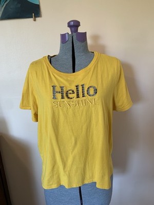 Tru Self L T-Shirt Yellow Cut Out Embroidered  Graphic  Hello Sunshine  Cheerful