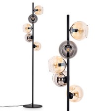 HOFSTEIN Cesaro Stehlampe Metall/Glas Schwarz/Bernstein/Rauch/Klar Retro-Design
