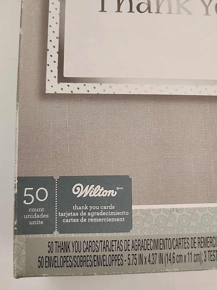 Wiltonprint Thank You Cards Graduation Wedding Birthday White Silver Print 50ct - Image 2 of 4