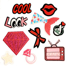 PINK LOOK COOL MERMAID TAIL LIPS GEM Patch set 10 Iron On Embroidered RED 110