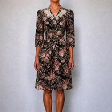 Rare Vintage 80s Victorian Romantic Floral Peasant Cottagecore Midi Dress Size S