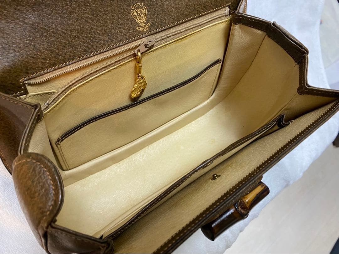 GUCCI Bamboo Top Handle Bag Brown Leather Turn Lock Vintage Authentic From Japan thumbnail 6