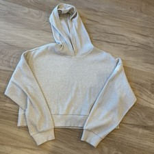 Alo Yoga Muse Hoodie Ribbed Cropped Ivory Sweatshirt Lg Athleisure Oversized