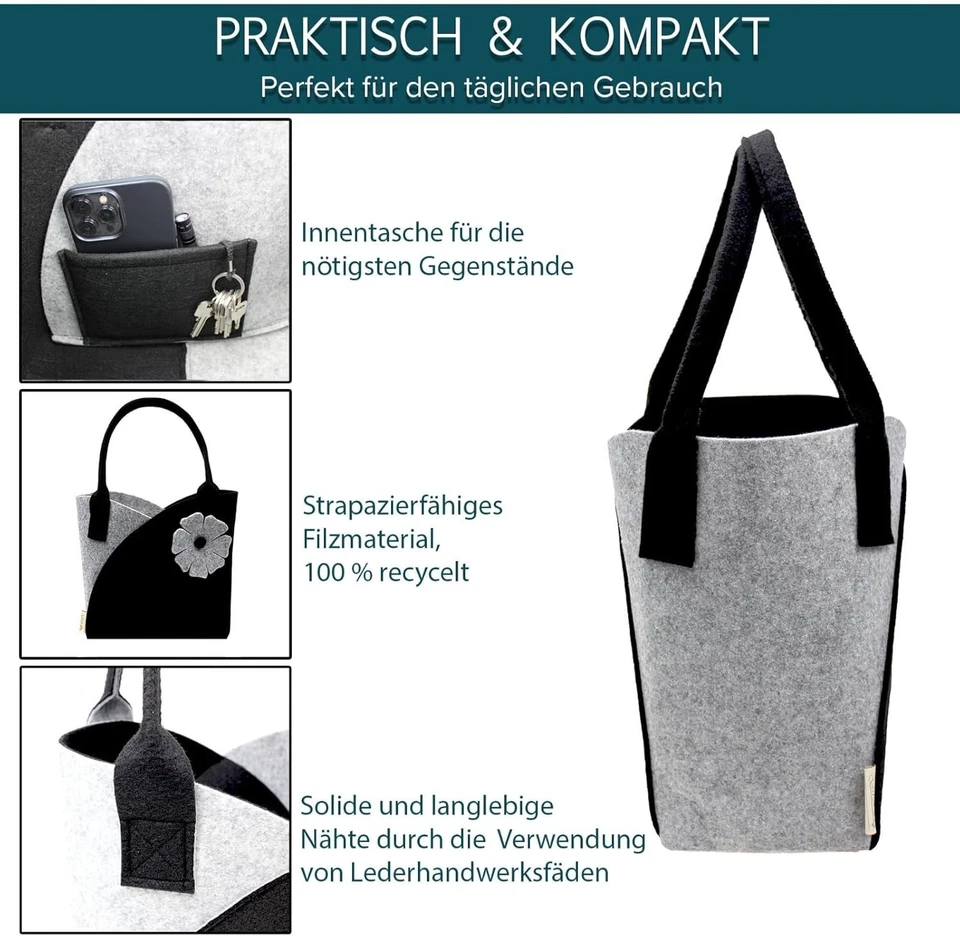 Filztasche Einkaufskorb Einkaufstasche Filztaschen Shopper Damentasche - Bild 3 von 4