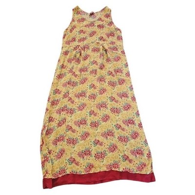 April Cornell Maxi Dress Womens Large Yellow Red Floral Rayon Cottagecore