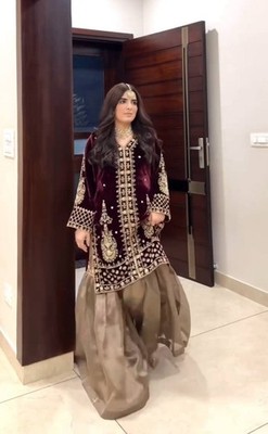 Exclusive Viscose Velvet Wine Top Palazzo With Dupatta For Reception & Party