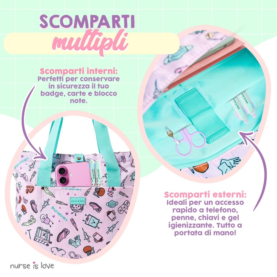Korolev Borsa Infermiera Lavoro In Nylon, Grigio-Nera, 40L, Con Tasca Porta Orologio E Porta Badge
