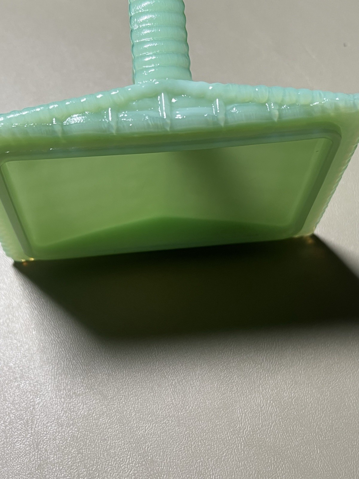 Jadeite, Vintage Westmoreland Green Glass Basket, Picnic Basket, Candy Dish