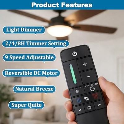 UC7225T Ceiling Fan Remote Control Replacement - 9-Speed & Light