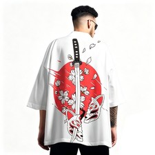 Niepce Men's Japanese Graphic Lightweight Fallen Samurai Kimono Cardigan Shirt