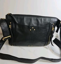Great American Leather Black Leather Organizer Crossbody Purse 10x8x4"