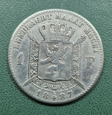 1887 1 Franc - Leopold II - Belgium Silver .835 Kks