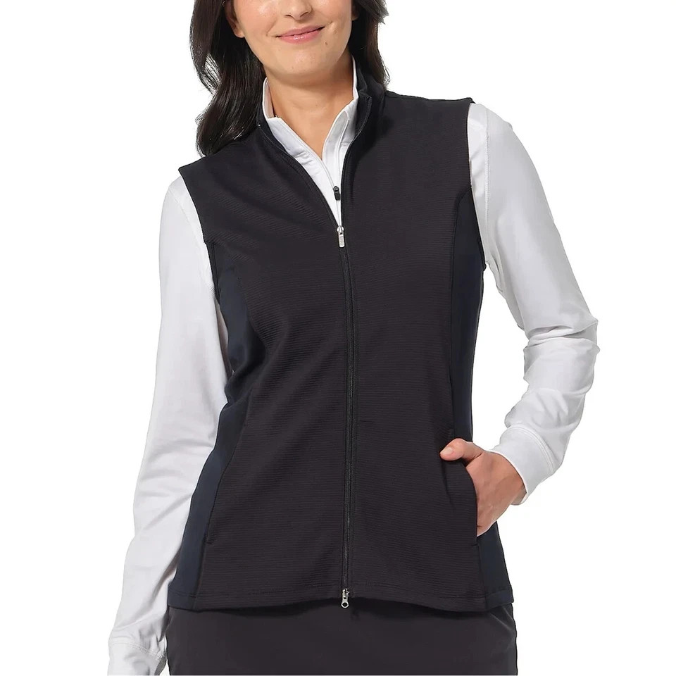 NWT GREG NORMAN 1818448 SOLID BLACK WOMEN'S RIBBED GOLF VEST SZ S #J615