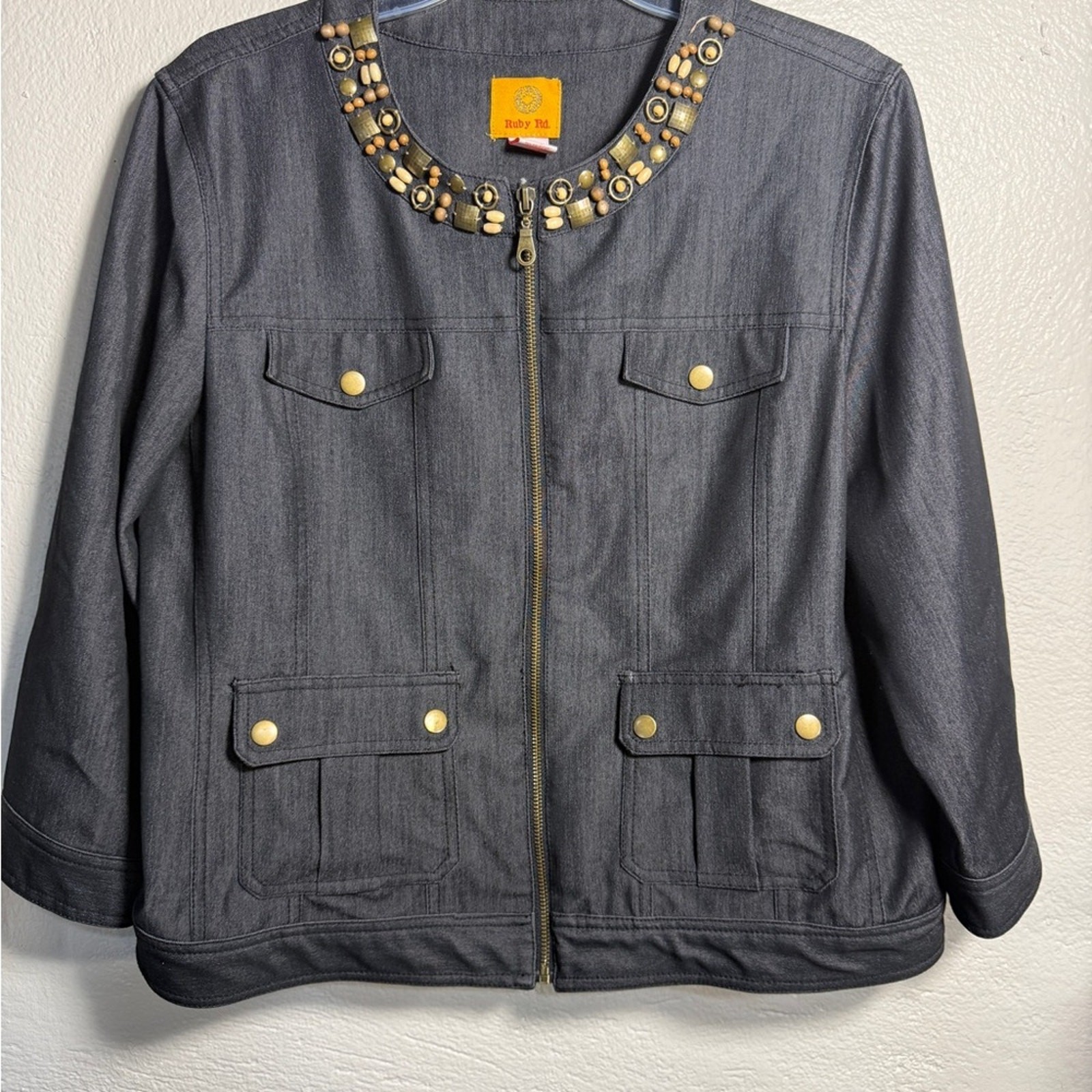 Ruby Rd. Embellished Zip Front Jacket Charcoal De… - image 1