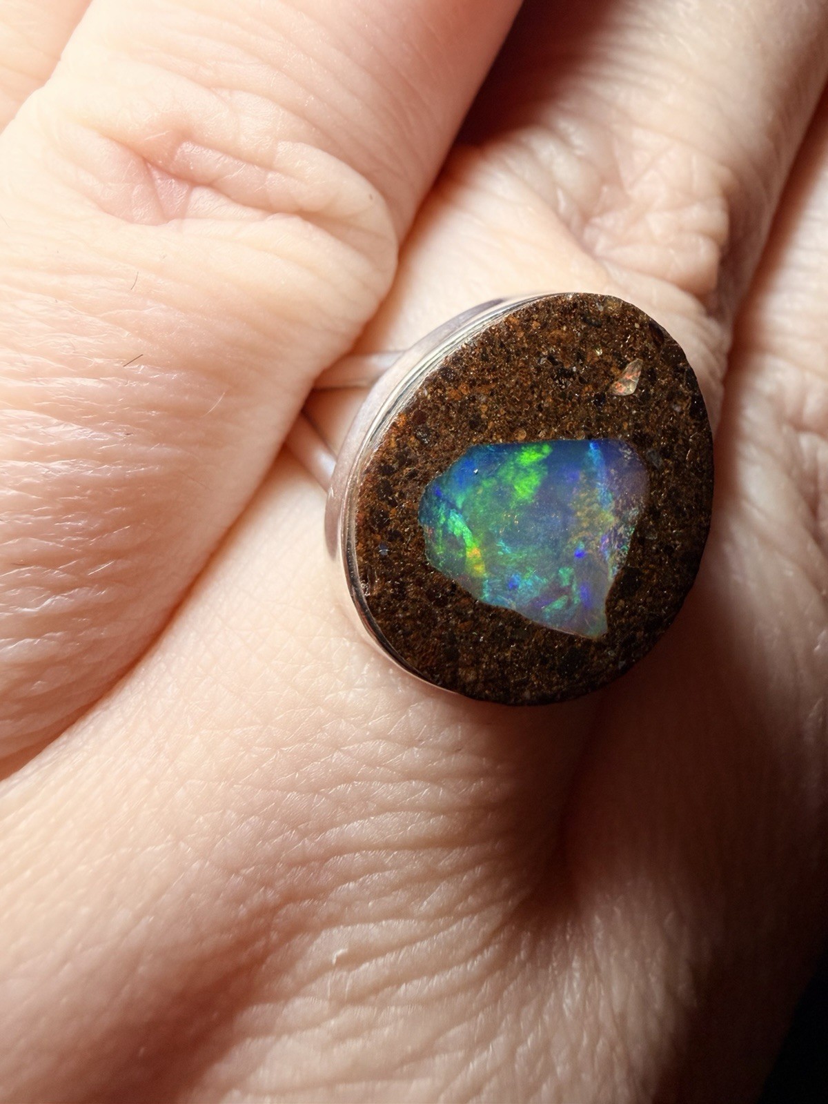 Solid Australian Boulder Opal Ring 925 Silver Siz… - image 9
