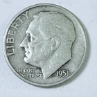 1951 D Roosevelt Silver Dime, 90% Silver, Circulated Coin Free Shipping #8783