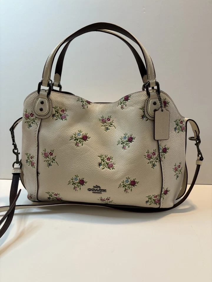 Coach Edie Shoulder Bag 28 With Cross Stitch Floral Print #25620  EUC - Image 3 of 4