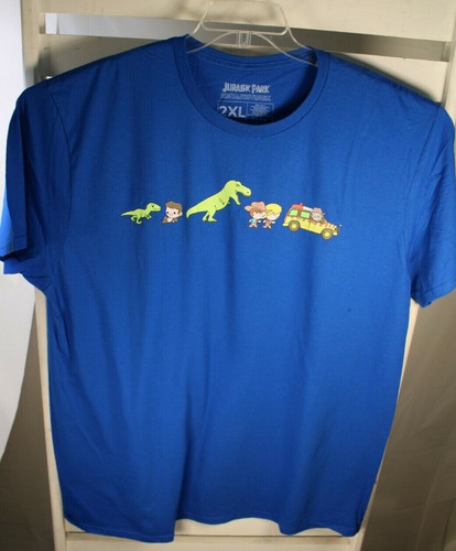 Jurassic Park Lootwear Mens 2XL Blue Short Sleeve Crew Neck Dinosaur T-Shirt - 第 1/4 張圖片