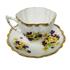 Tea Cup & Saucer Victoria C&E English Bone China England Floral Gold Rim Vintage