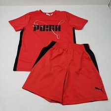 Puma 2-Piece Logo Tee  Shorts Set Boys 5 Red Outfit Casual Sportswear Athletic