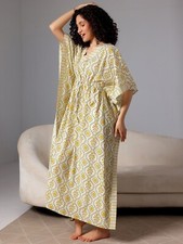 Women Long Maxi Kaftan Hippie Boho Plus Size 100 Cotton Kimono Nightwear Caftan
